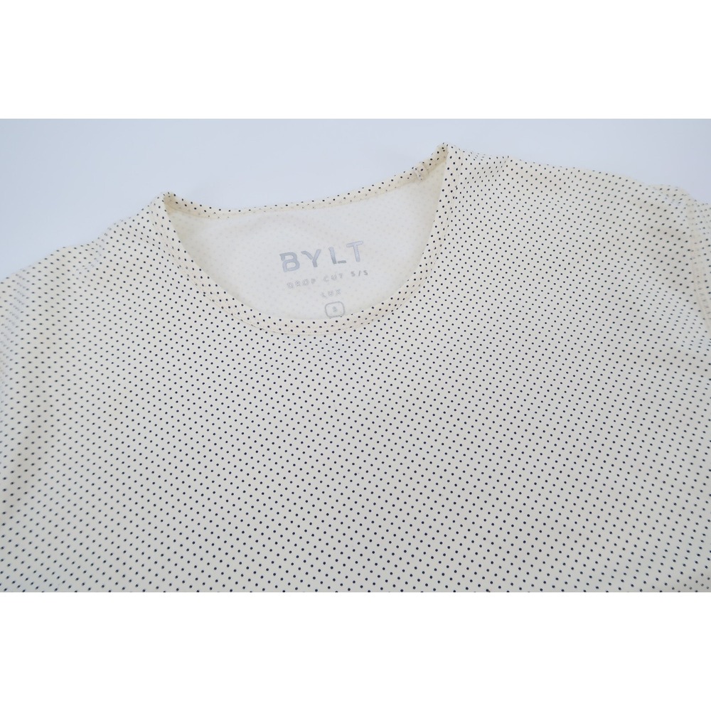 BYLT Premium Basics Mens Small Lux Drop Cut White Polka Dot Stretch T-Shirt